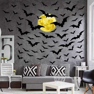Halloween Moon Bat Wall Vinyl Removable Wall Stickers Party Decor - Picture 1 of 9