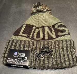 Detroit Lions New Era Gorro Tejido Pom Invierno NFL Sombrero Ejército Verde Saludo - Imagen 1 de 7