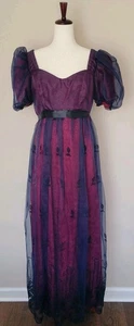 Vintage Handmade Puffärmel Maxikleid M Whimsigoth 80er 90er Blumen dunkel romantisch - Bild 1 von 12