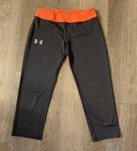 Under Armour Gitl's Size YLG (14-16) Heat Gear Gray & Orange Trim Capri Legging - Picture 1 of 9