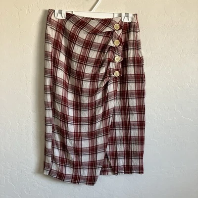 Falda Mujer Colección Zara Trf Mediana Roja Beige Cuadros Imitación Envoltura Midi Cremallera Lateral Foto 1 de 4