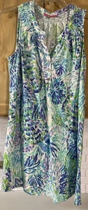 LILY PULITZER  Swing Dress Blue Green Floral Sleeveless V Neck Size XL - Picture 1 of 7