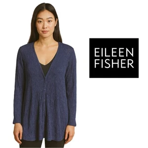 NEW Eileen Fisher Wool Blend Cardi Women's Navy Button Down Cardigan Sz Large - Picture 1 of 11