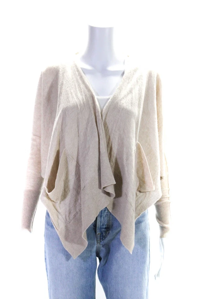 Cárdigan suéter cascada frente abierto Club Monaco para mujer beige cachemir talla XS Foto 1 de 4