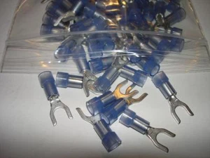 100 Blue Nylon Spade Fork Terminals Wire Connectors #10 - Picture 1 of 1