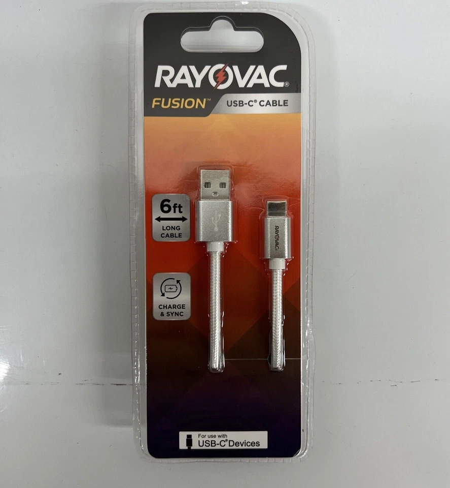 Rayovac Fusion 6 Foot USB C Cable Charging & Sync Silver 1 Pack - Image 1 of 1