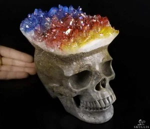 Lifesized 7.1" Aura Titanium Quartz Druse Carved Crystal Skull, Super Realistic - Picture 1 of 10