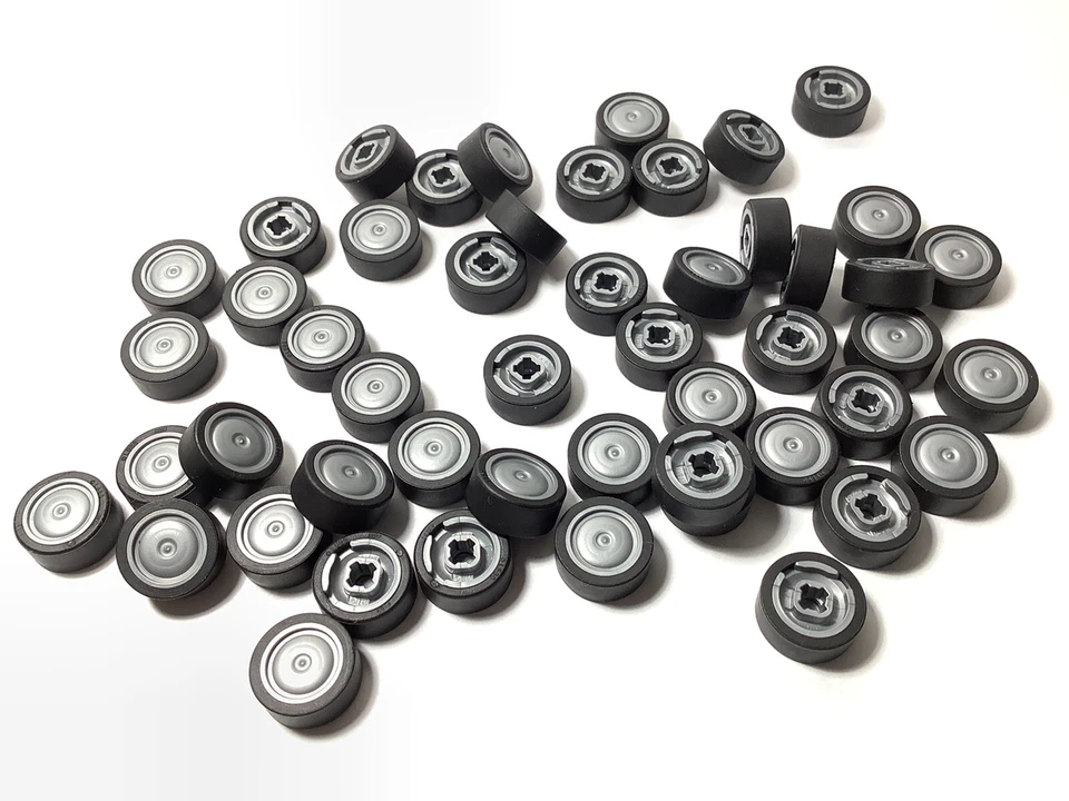 50 sets 100 Pieces New LEGO Black Tires Grey WHEELS VEHICLE CAR TRUCK RUBBER - Image 1 of 1