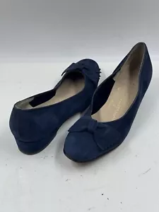 Salvatore Ferragamo Women's Shoe Sz 5 B Bow Navy Blue Suede Comfort Shoes - Picture 1 of 9