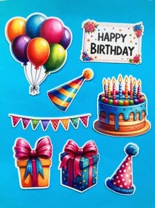 HAPPY BIRTHDAY - 8 x Die Cuts Toppers, Card Making Cake Balloons Presents Hats - Picture 1 of 5