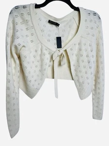 The Limited Cropped Cardigan Front Tie Sequins Size Teen XL Lambs Wool Blend NWT - Picture 1 of 13