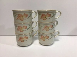 Lenox China Stone Blossoms On Beige Coffee Mugs Cups Set Of 6 stackable - Picture 1 of 6