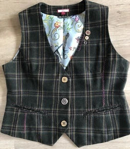Joe Browns Tartan Tweed Check Waistcoat Size 16 Green Heather - Picture 1 of 5