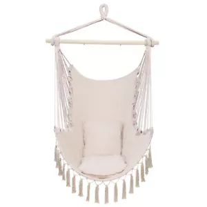 Cozy Beige Pillow Tassel Hanging Chair for Indoor and Outdoor Relaxation - Picture 1 of 12
