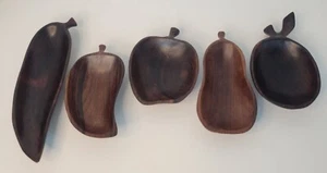 Set of 5 Beautifully Carved Vintage Wooden Decorative/ Appetizer Bowls - Picture 1 of 10