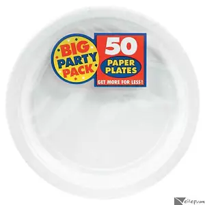 amscan Solid Color Durable Party 8.5" Round Paper Dinner Plates, 50 CT, Frost... - Picture 1 of 1