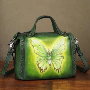 Hand Painted Genuine Leather Purse and Handbag for Women Shoulder Bag Crossbody - Picture 1 of 9