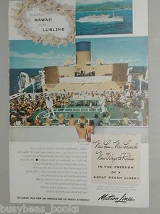 1952 MATSON LINES advertisement, S.S. Lurline, Steeplechase game on deck - Imagen 1 de 3