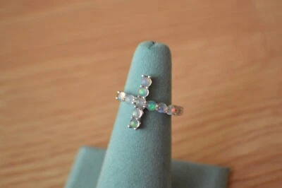 0.90ct Premium Ethiopian Opal Cross Ring Platinum over Sterling Silver Size 5 - Image 1 of 4