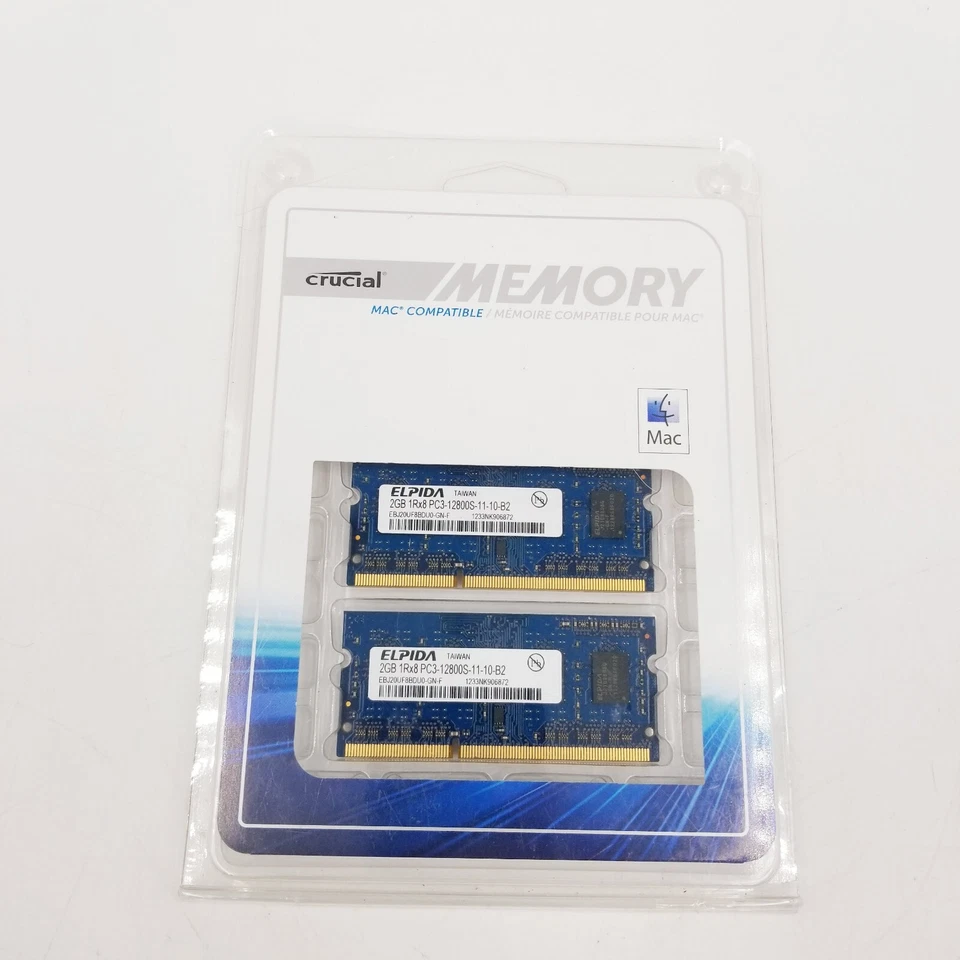 Elpida 4 GB (2 x 2GB) 1Rx8 PC3-12800S-11-10-B2 DDR3 Mac Laptop Memory - Image 1 of 4