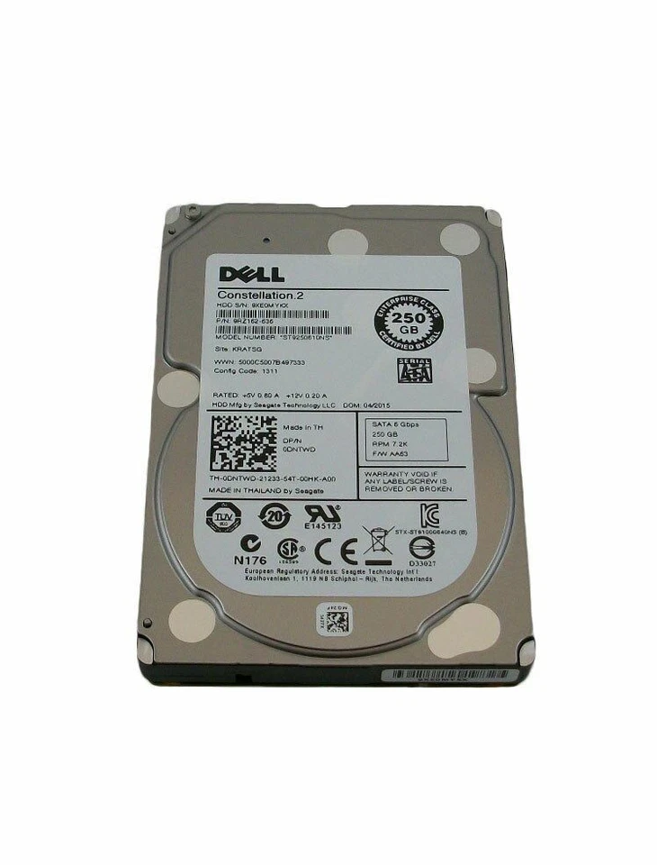 Seagate ST9250610NS 250GB 7.2K RPM 6G 2.5" SATA HDD (0 Hours) Dell Part# DNTWD - Image 1 of 1