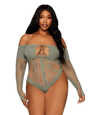 SEAMLESS LONG SLEEVE TEDDY WITH REMOVEABLE GOLD HALTER CHAIN QUEEN SIZE - Image 1 of 2