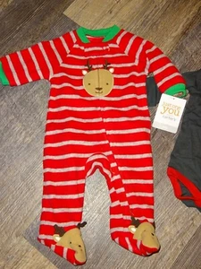 boy's one-piece bodysuit full zip fleece sleeper ~ Christmas size NB NEWBORN - Picture 1 of 3