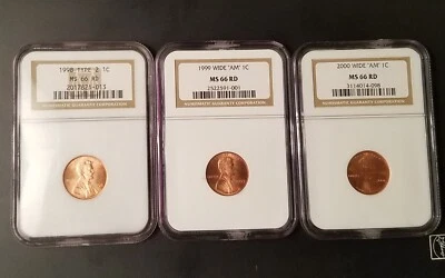 1998, 1999, 2000 Lincoln Penny Mint Error Wide AM Set MS66 Red - Image 1 of 4
