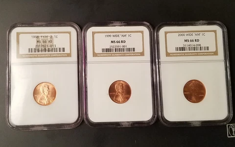 1998, 1999, 2000 Lincoln Penny Mint Error Wide AM Set MS66 Red Cover