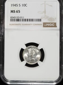 1945 S NGC MS 65 Mercury Silver Dime ☆☆ Great For Sets ☆☆ 011 - Picture 1 of 2