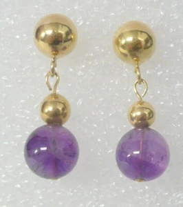 Pendientes colgantes Estate de amatista natural 14K 3/4”, 1,7 gramos. - Imagen 1 de 8