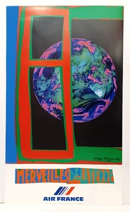 1981 LISTED FRENCH ROGER BEZOMBES Sd ORIG AIR FRANCE TRAVEL POSTER "EARTH" - Picture 1 of 10