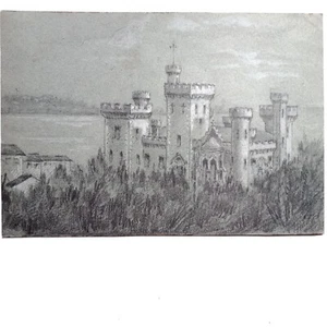Château du Duc de VALLOMBROSA CANNES circa 1870 DESSIN Avec REHAUTS DE CRAIE - Imagen 1 de 9