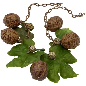 Vintage style Pop Art soft plastic walnuts and leaves necklace - Picture 1 of 7