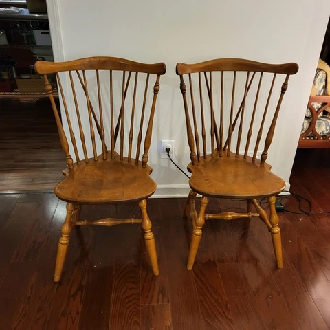2 Vtg. Ethan Allen Fiddleback Duxbury Mid-Century Chairs; Nutmeg. Good Condition Cover