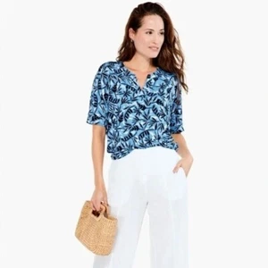 NIC + ZOE Coastal Vines Nuevo con etiquetas Pulóver Tejido Top Patrón Fronda Azul Mangas Cortas XS - Imagen 1 de 8