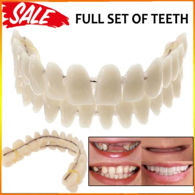 Snap On False Teeth Upper + Lower Dental Veneers Dentures Tooth Cover Set Hot - Image 1 of 4