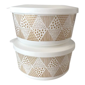 Tupperware Baumful Tidings Snap 2er Set Schüssel Set 2 1/4 Tasse - Weiß & Gold Neu! - Bild 1 von 10