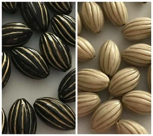 Oval Shape Beads Gold Striped Egg Shape Plastic Acrylic 15mm x 9mm 20pcs - Picture 1 of 5