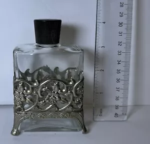 Vintage Waschtisch Glas Parfüm Flakon silberfarben Metallfuß viktorianisch - Bild 1 von 5