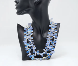 Signed JoJo Two Strand Bohemian Cluster Opalite Glass Beaded Necklace - Picture 1 of 11