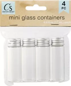 4 Mini Glass Containers Metal Screw-On Lids 0.5 Oz Crafters Square Small Bottles - Picture 1 of 9