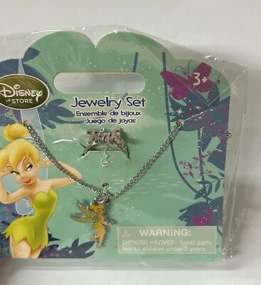 Conjunto de joias Sininho da Disney Store incluindo colar e anel novo na bolsa - Imagem 1 de 3