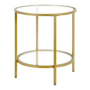 Sivil 20 in. Brass Round Glass Side Table with Glass Shelf - Picture 1 of 7