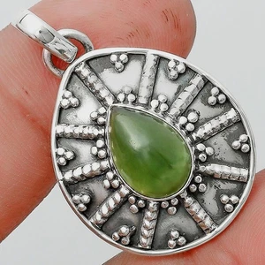Natural Nephrite Jade - Canada 925 Sterling Silver Pendant Jewelry P-1465 - Picture 1 of 5
