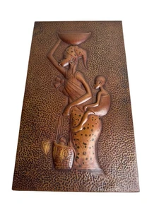 Panel de cobre en relieve firmado de colección por Chenge Shabanu Zaire, Congo, arte africano - Imagen 1 de 7