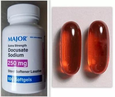 Ablandador de heces Major Docusate Sodium 250 mg 100 cápsulas blandas (Exp: 11/2027) Foto 1 de 3