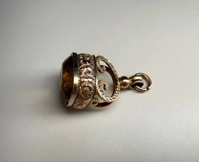 Antiguo Reloj Llavero/Colgante Citrino Corte Cojín Oro Amarillo 9K 3,9 Gramos Foto 1 de 4