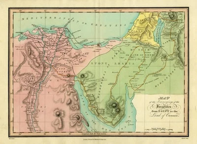 Antique Map-Historic travel of Israelites to the Promised Land-Hewitt-Wyld-1812 - Image 1 of 4