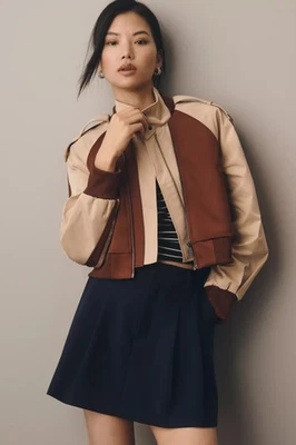 Chaqueta de bombardero Pilcro By Anthropologie Sport Mix Colorblock en marrón tostado talla M nueva con etiquetas Foto 1 de 4